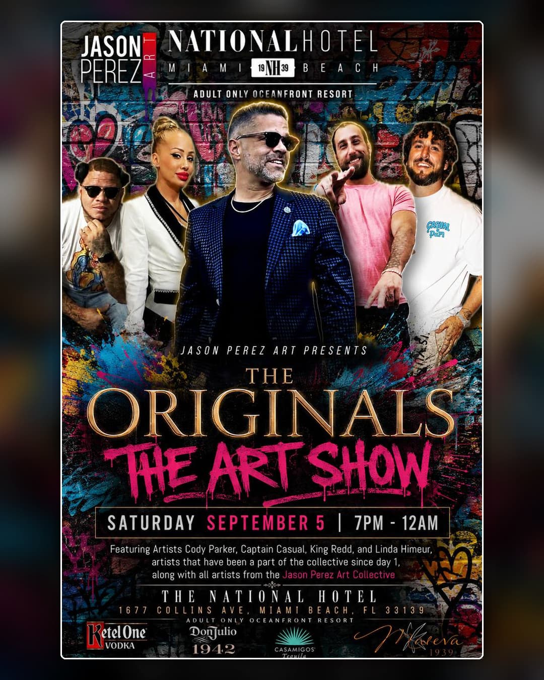 Jason Perez Art presents The Originals: The Art Show flyer for September 5, 2026, 7 PM to 12 AM at The National Hotel Miami Beach